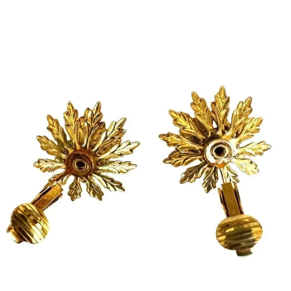 Yellow floral vintage gold tone clip on earrings